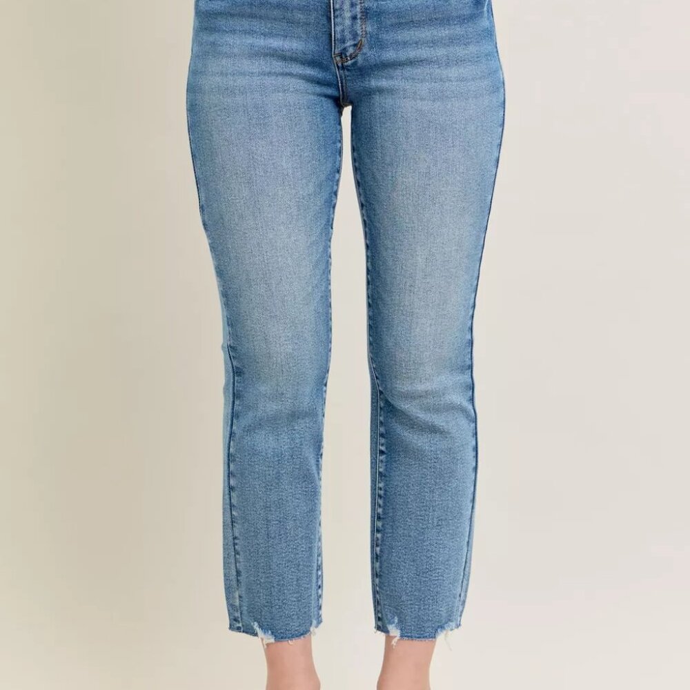 Judy Blue Mr Vintage Wash Destroy Hem Kick Flare Jeans